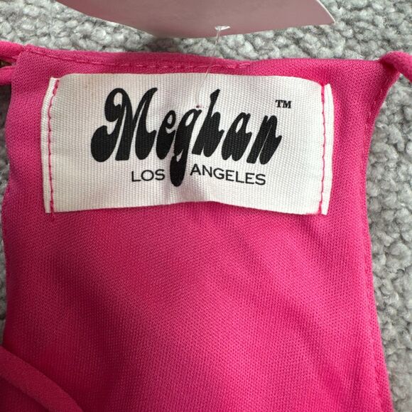 Meghan Los Angeles Halter Mini Tank Slip Dress Womens Medium Pink Lined Chiffon - Picture 4 of 13
